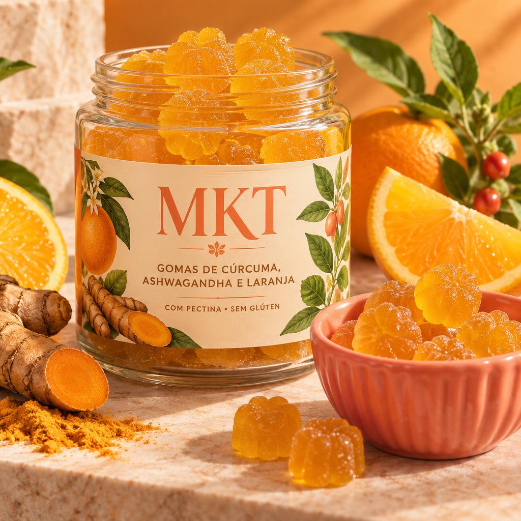 Gomas de Cúrcuma, Ashwagandha e Laranja